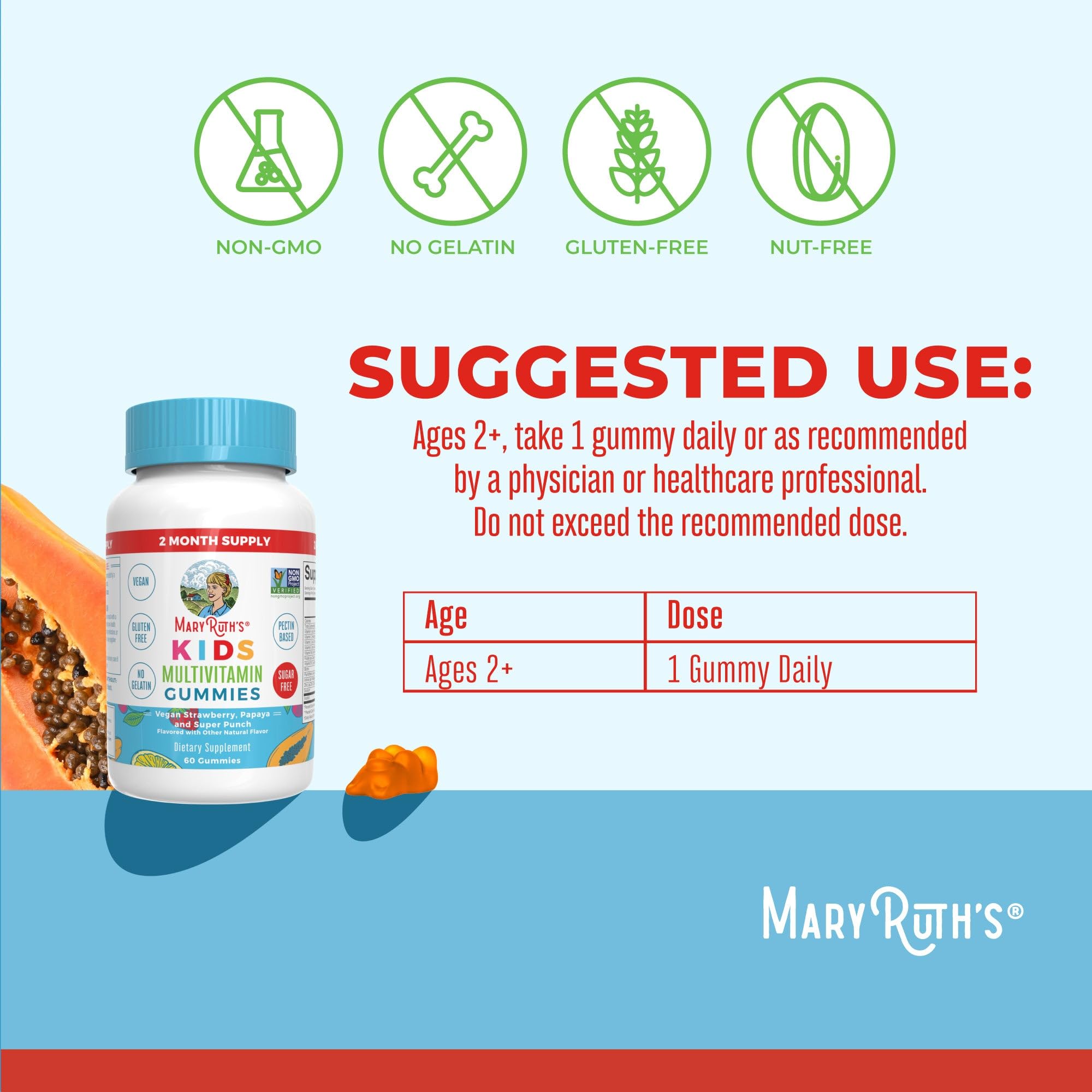 MaryRuth Organics Multivitamin and Probiotic Gummies (Strawberry) for Kids | Clean Label Project Verified® | Vitamins for Gut Health, Immunity, & Overall Wellness | Vegan, Non-GMO, Gluten Free