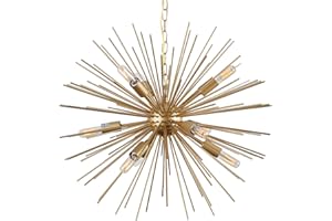 ZIRALIO Modern Gold Sputnik Chandelier Vintage 9-Lights Geometric Starburst Chandelier Light Fixture 23" Golden Solid Metal Sputnik Chandeliers for Dining Room, Kitchen, Bedroom, Living Room, E12