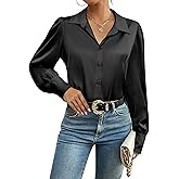 Zeagoo Womens Satin Blouse Lantern Long Sleeve Silk Button Down Shirt Dressy Casual Business Work Tunic Tops
