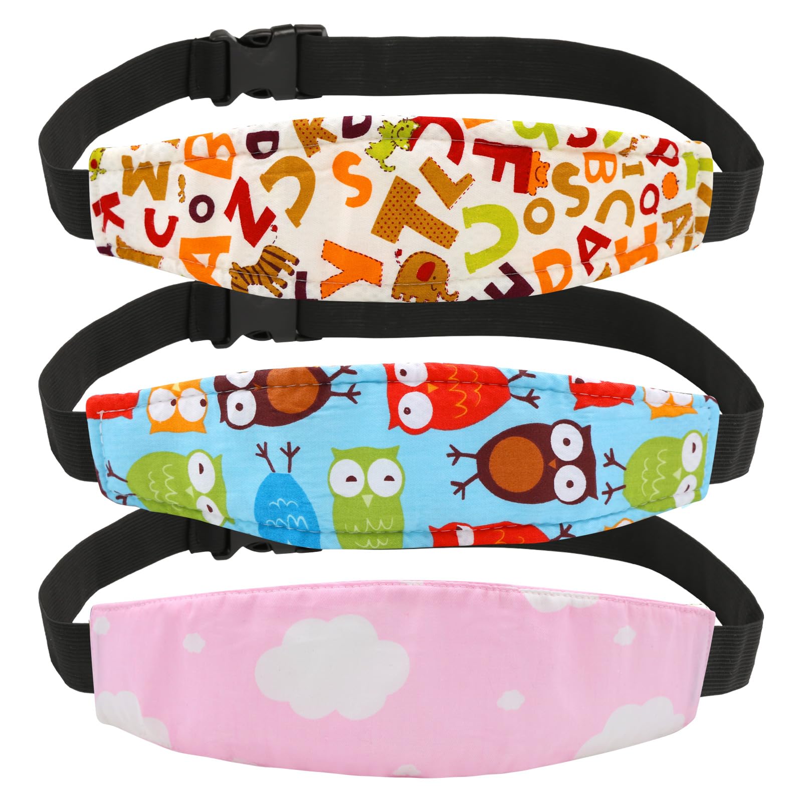 Kosote 3Pcs Baby Kids Head Support Hugger Toddler Car Seat Adjustable Head Strap Support Band Safety Car Seat Neck Relief Nap Aid Holder Protection Belt Car seat Straps Cover