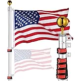 Yescom EZ GO 20ft Telescopic Flag Pole Kit Upgrade Rotating Lock Aluminum Flagpole Set for Outside House Inground Outdoor Camper RV Tailgate Residential Commercial with 3x5' US Flag Ball Top, Silver