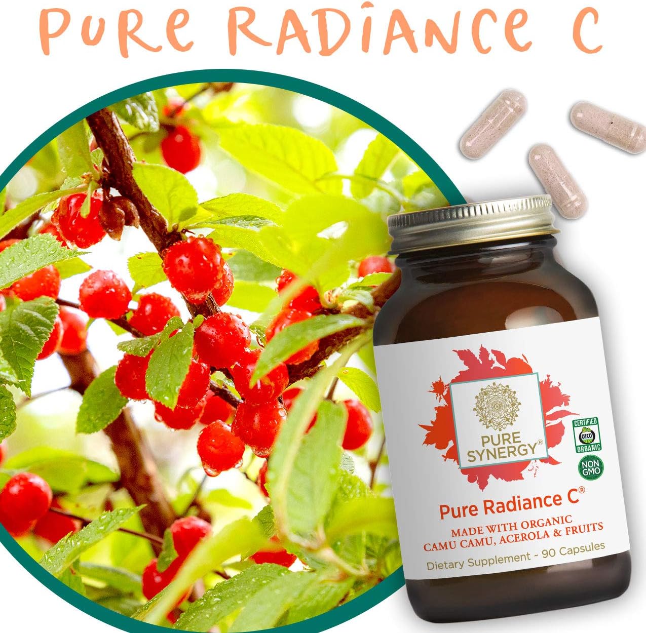 Pure Synergy Pure Radiance C (90 Capsules) 100% Natural Vitamin C from Fruits & Berries, Non-GMO: Health & Personal Care