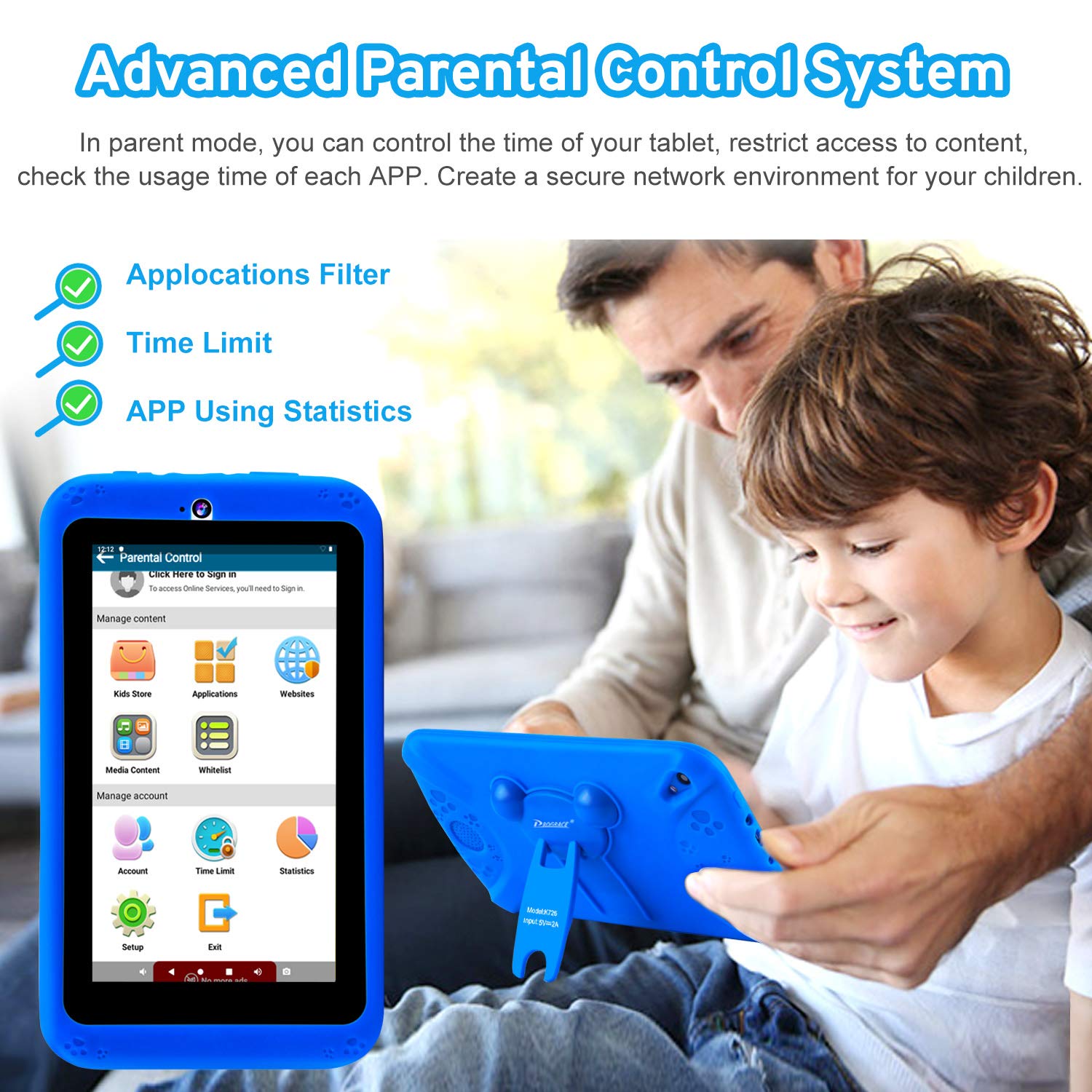 PROGRACE Kids Tablets Learning Edition Tablet for Kids Boys Toy Gift with Parental Control HD IPS Touch Screen Children\'s Tablet QuadCore Toddler Tablet 7\