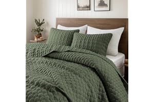WDCOZY Olive Green Twin Size Quit Bedding Set with 1 Pillow Sham, Lightweight Soft Bedspread Coverlet, Thin Comforter Bed Cover for All Season, 2 Pieces, 68x90 inches