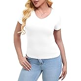 SKYZOO Short Sleve V Neck T Shirts Crop Tops for Women Cute Trendy Going Out Summer Tops 2025
