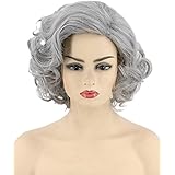 Topcosplay Womens Wigs Short Gray Curly Old Lady Wig Halloween Costume Cosplay Wig (Gray)