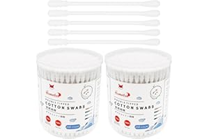 HOMEFOX Cotton Swabs Spiral Slim - 400 Count Organic Cotton Buds Double Side Tightly Wrapped Cotton Tips Paper Stick Soft Gentle Lint-Free Cruelty-Free, Round & Spiral (White)