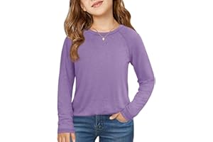 Haloumoning Girls Raglan Long Sleeve Shirts Kids Curve Hem Crewneck Tunic Tops Fashion T-Shirts 5-14Y