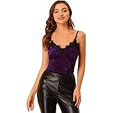Allegra K Women's Velvet Camisole Lace Velour Party Club Spaghetti Strap Cami Top