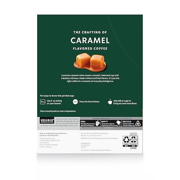 STARBUCKS K-CUP COFFEE PODS, CARAMEL NATURALLY FLAVORED COFFEE FOR KEURIG BREWERS, 100% ARABICA, 1 BOX (22 PODS)