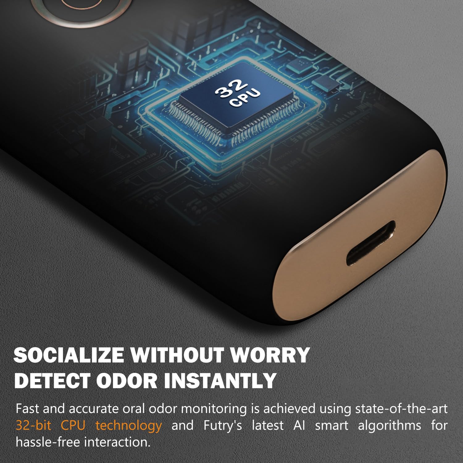 Futry Smart Bad Breath Tester - Hygienic pop-up Probe, Portable Bad Breath Tester with SGS lab-Grade Accuracy MEMS Sensor, 4 Levels of Odour Analysis and Intelligent Social Distance Guidance