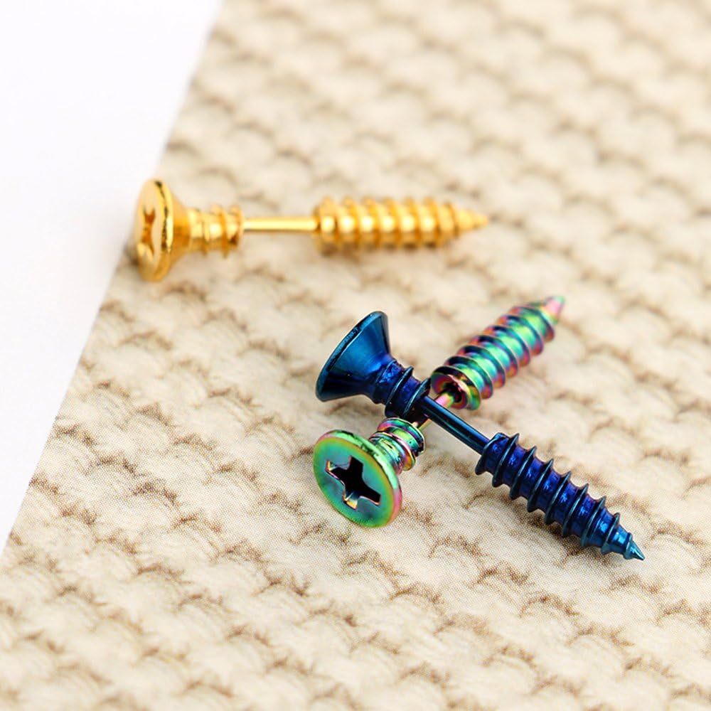 Epoch World 6 works Stainless Steel Screws Earrings for Men Boys Women Stud Earrings Spike Earrings Punk Silver Black Gold - Image 5