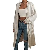 chouyatou Women's Color Block Striped Fuzzy Long Cardigan Sweaters Open Front Diagonal Stripe Knit Cardigan Jacket Coat