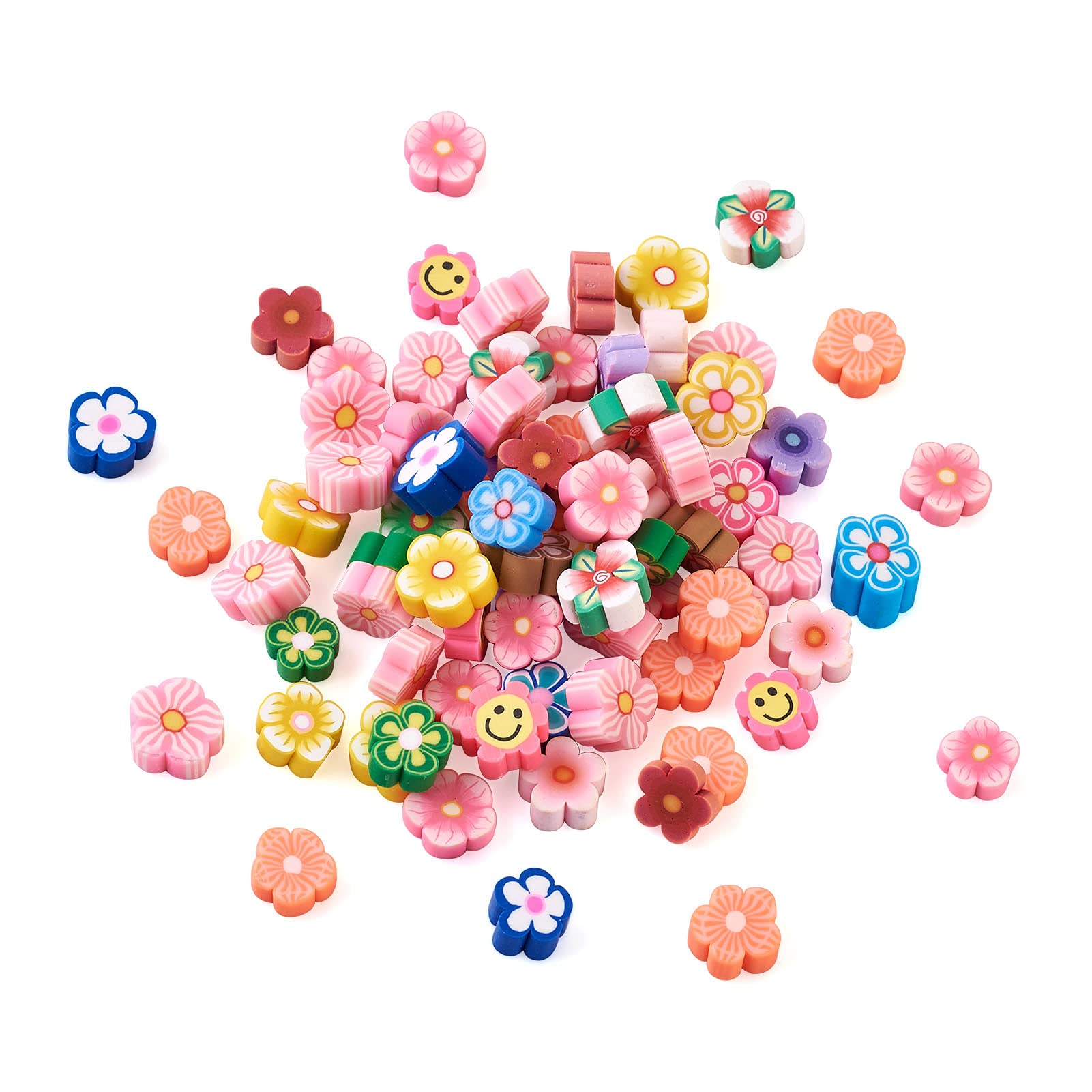 Beadthoven 200pcs Polymer Clay Cabochons Beads Handmade Mixed Flower Theme Soft Pot Cabochons No Hole for Jewelry Making Home Decorations