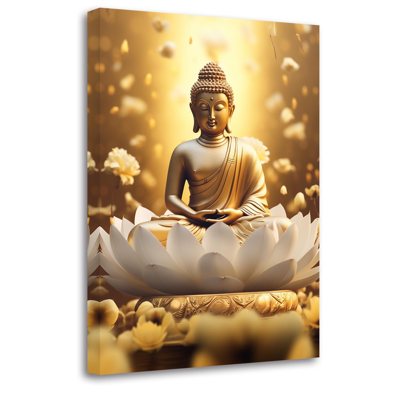 LZIMU Gold Buddha Painting Zen Canvas Wall Art Buddha Statue Lotus Picture Spiritual Prints Spa Artwork for Yoga Meditation Buddhist Prayer Room(Picture-2, (12.00" x 18.00"))