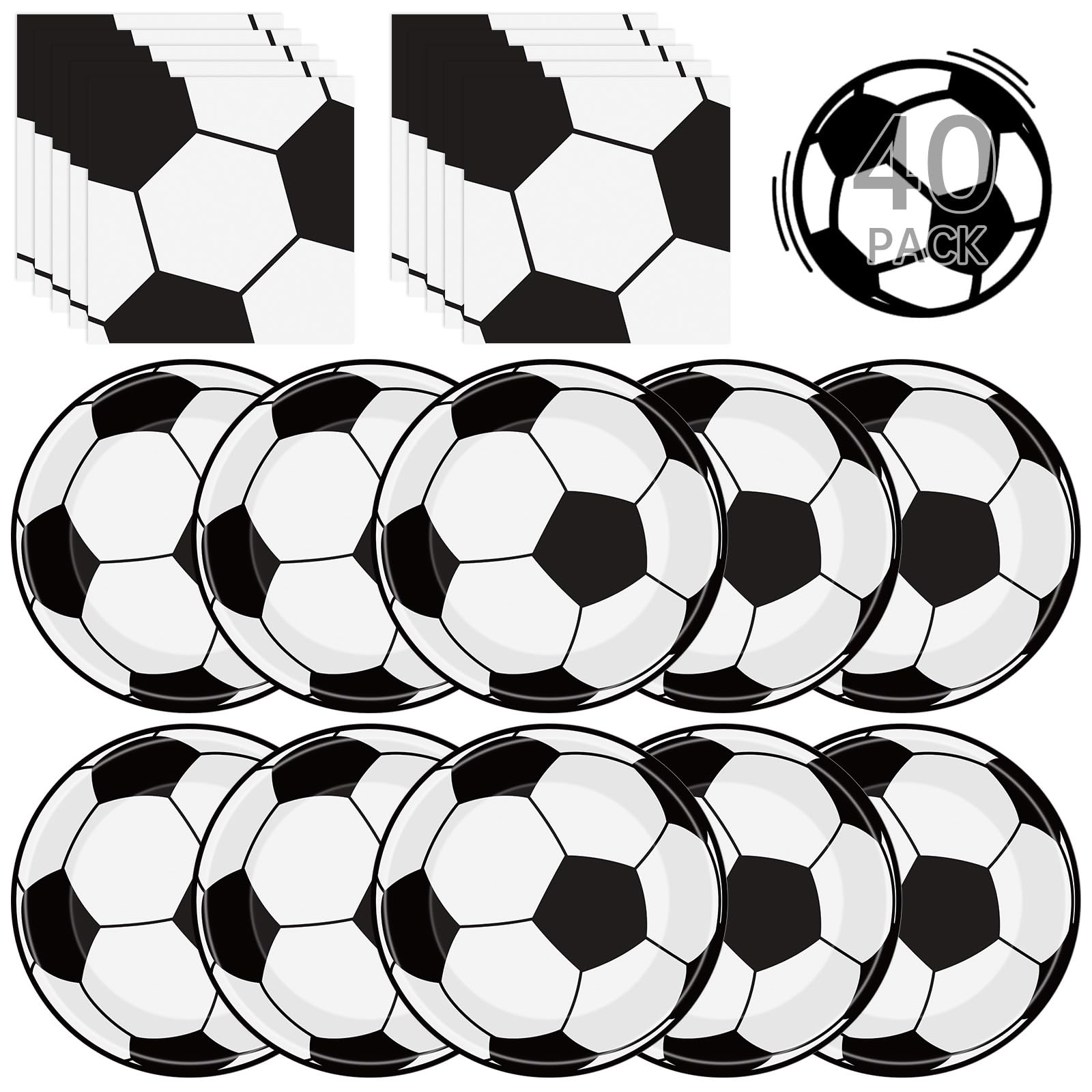 Photo 1 of **NAPKINS ONLY**

40Pcs Soccer Plates and Napkins Party Supplies - Soccer Birthday Party Decorations Tableware Set, Disposable Paper Dinner Plates Napkins for Sport Themed Soccers Parties Table Decor Favors, Serves 20