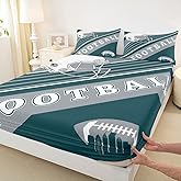 Football Fitted Sheet Football Lovers Toddler Bed Set, Rugby Sports Decor Bed Sheets Birthday Gifts for Men Geometric Striped Sheets, Twin 2Pcs