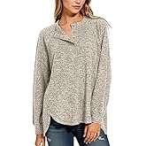 Tankaneo Womens Long Sleeve Henley Shirts Oversized Round Neck Sweatshirts Fall Tunic Tops Casual Loose Fit Tops