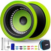 MAGICYOYO V13 DEEPSPIN Bi-Material Yoyo for Kids 8-12, Dual Purpose Yo-yo | Dual Purpose Professional Yoyo for Adults &amp; All Skill Levels with 12 Strings, Finger Brace, Bearing Kit-Black+Yellow Rings
