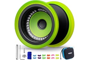 MAGICYOYO V13 DEEPSPIN Bi-Material Yoyo for Kids 8-12 and Adults, Dual Purpose Professional Yoyo for All Skill Levels, Trick Yo yo with 12 Yo-yo Strings, Finger Brace, Bearing Kit-Black+Yellow Rings