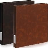 Fulmoon 2 Pcs 1 Inch Leather Binder 3 Ring Letter Size Vintage, Mocha | with 2 Inner Pockets &amp; Spine Label Holder, Round Ring Hardback Binder Professional Executive Portfolio for Home Office School