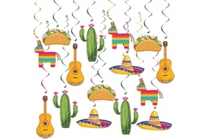 FHZYTG 20Pcs Mexican Fiesta Hanging Swirl Decorations, Cinco De Mayo Party Supplies, Taco Twosday Birthday Theme, Taco Party Mexican Fiesta Ceiling Hanging Swirl Decorations Boys Girls Baby Shower