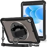 ProCase Rugged Case for iPad 9.7 Inch 5th 6th Gen/iPad Air 2 / iPad Pro 9.7 Case, Heavy Duty Shockproof Rugged Cover with Hand Strap 360 Degree Rotatable Kickstand Protective for iPad 9.7" -Black