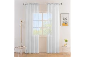 Anjee White Sheer Curtains 96 inches Length 2 Panels Rod Pocket Voile Curtain Semi Sheer Curtain for Bedroom Living Room Dining Room 52 x 96 Inches, White