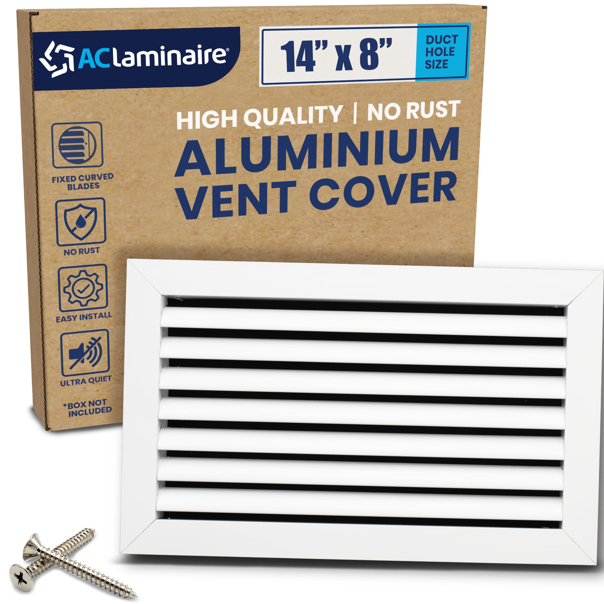 Photo 1 of Fits 14" x 8" Duct Hole [15.6" x 9.6" Face] - Aluminum Return Grille, Rust-Free, Fixed Blades, Suitable for Ceiling/Wall, No Adjustments Required