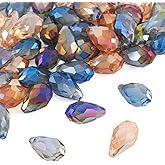 Craftdady 50Pcs Teardrop Glass Beads Faceted Mixed Colors Lustered Drop Spacer Loose Beads 8x13mm Briolette Top Drilled for Jewelry Craft Making