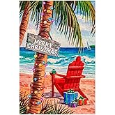 Morigins Merry Christmas Beach Chair Tropical Plants Decoration Outdoor Winter House Flag 28x40 inch