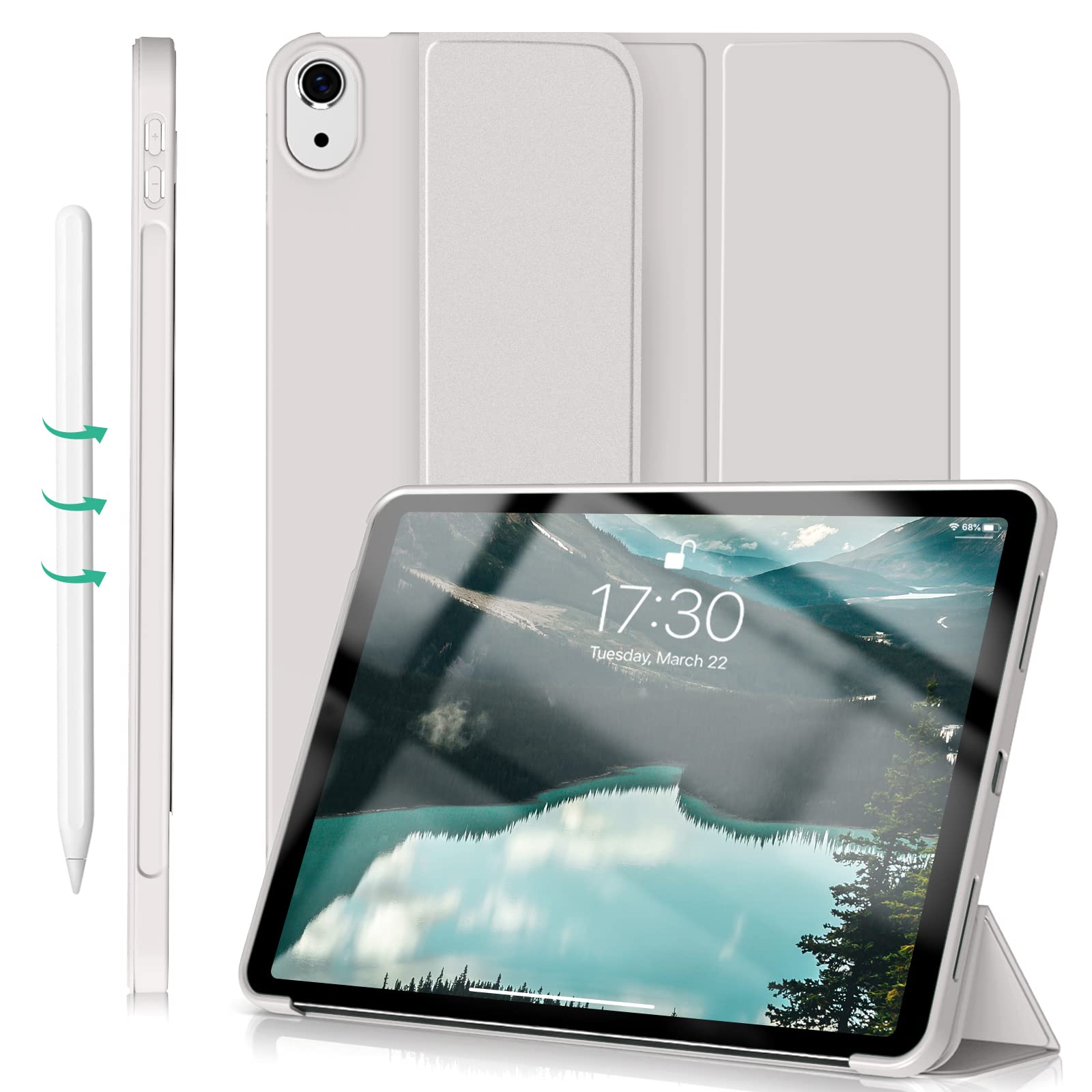 Photo 1 of Aoub Case for iPad Air 11 Inch M3/M2 Case 2025/2024, iPad Air 5th/4th Generation 2022/2020 10.9 inch, Auto Wake/Sleep, Ultra Slim Lightweight Trifold Stand Smart Soft TPU Back Cover - Gray