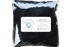 LIVING DREAMS YARN TEXTURED FELTING WOOL. Corriedale Fiber includes CURLY LOCKS for Needle Felting, Spinning, Doll Hair and Waldorf Crafts - Obsidian