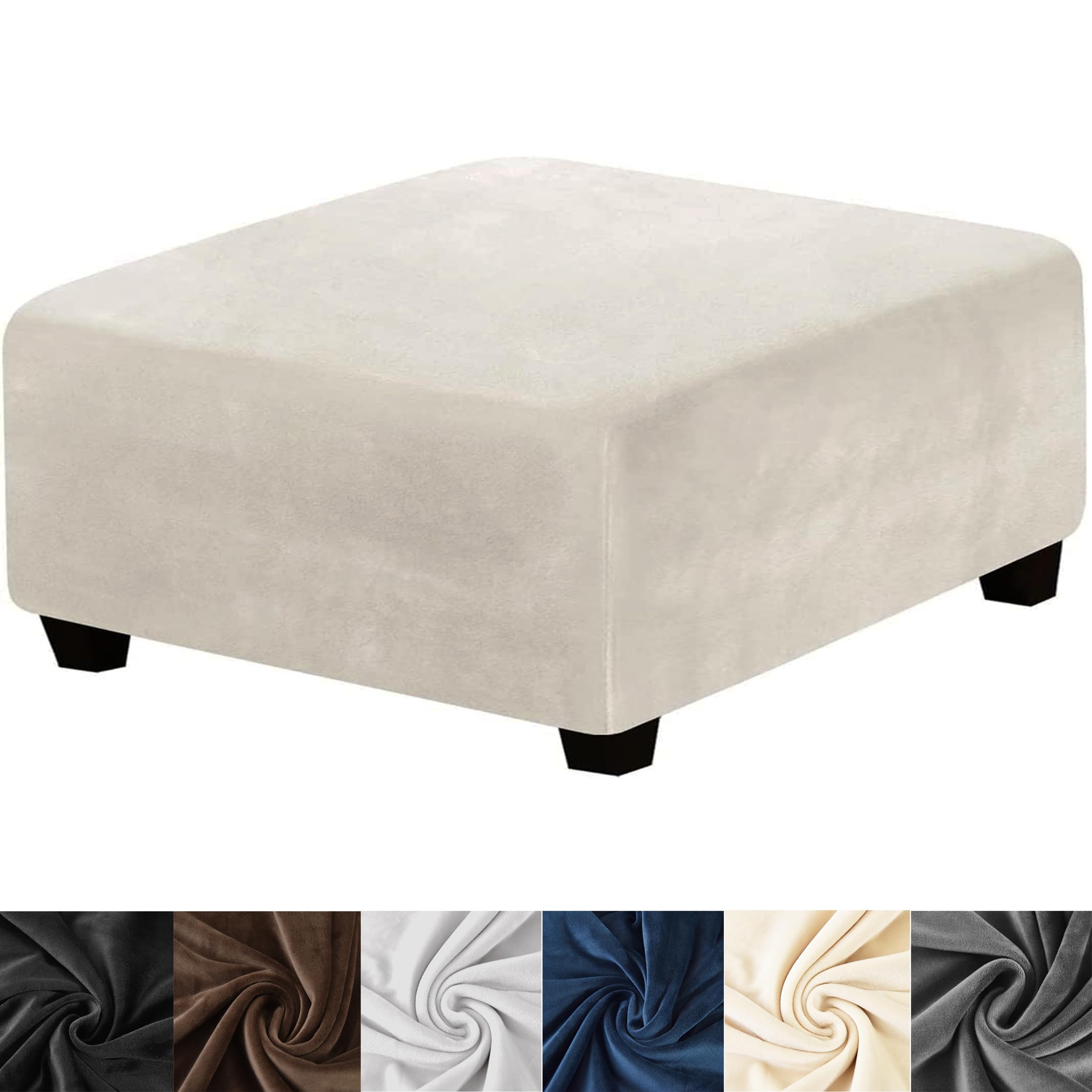 Photo 1 of HFCNMY Ottoman Cover Square,Stretch Velvet Square Ottoman Cover Thick Ottoman Slipcover Square Washable Storage Ottoman Cover Foot Stool Cover with Elastic Bottom for Living Room Beige X-Large