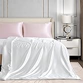 Homiest 48"x72" Weighted Blanket Duvet Cover, White Satin With 8 Ties, Silky & Removable Zippered Twin Heavy Blanket Cover for Adults