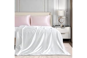 Homiest 48"x72" Weighted Blanket Duvet Cover, White Satin With 8 Ties, Silky & Removable Zippered Twin Heavy Blanket Cover fo