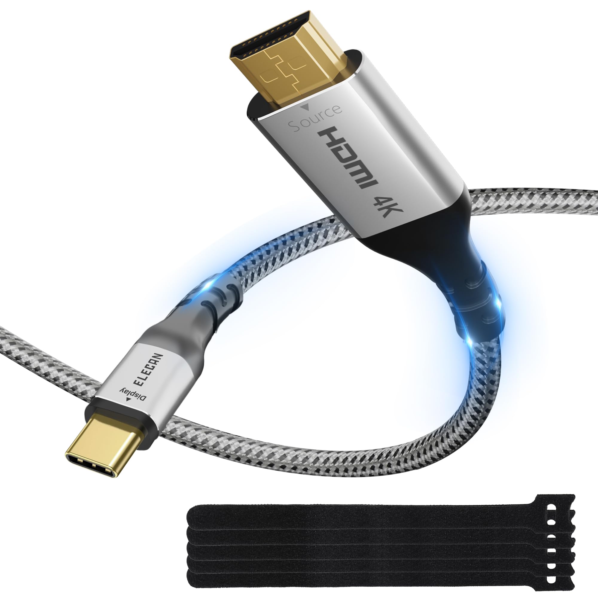 Photo 1 of Elecan Uni-Directional HDMI to USB-C Adapter Cable 25 Ft 4K@60Hz 2K 1080P, No USB Power Needed, Braided Converter for Touch,PS5,Xbox,Mac,Portable Monitor,VR/XR/AR+Ties-NOT USB C to HDMI
