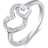 MHWTTY Love Heart Engagement Promise Ring - Gold Silver Tone Wedding Ring for Women Stainless Steel with CZ Size 5-9
