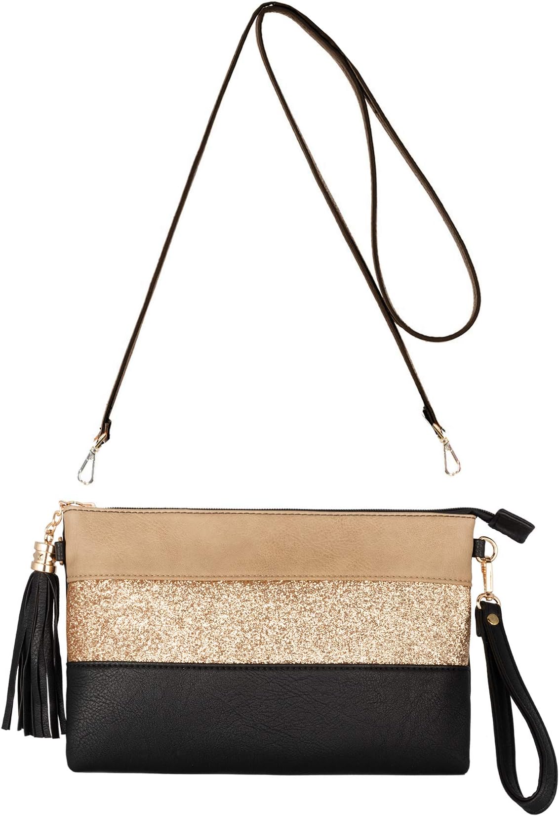 CRAZYCHIC - Women's Glitter Clutch Bag - Ladies Messenger Strass Crossbody Bag Soft PU Faux Leather Tassel - Multicolor Stripe Pochette - Shoulder Small Fashion Handbag Purse Bag