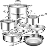11-Piece Pots and Pans Set, 18/10 Stainless Steel Cookware Set, Induction Compatible, PFOA-Free Coating, Dishwasher Safe, Includes Frying Pan & Sauce Pan with Lids