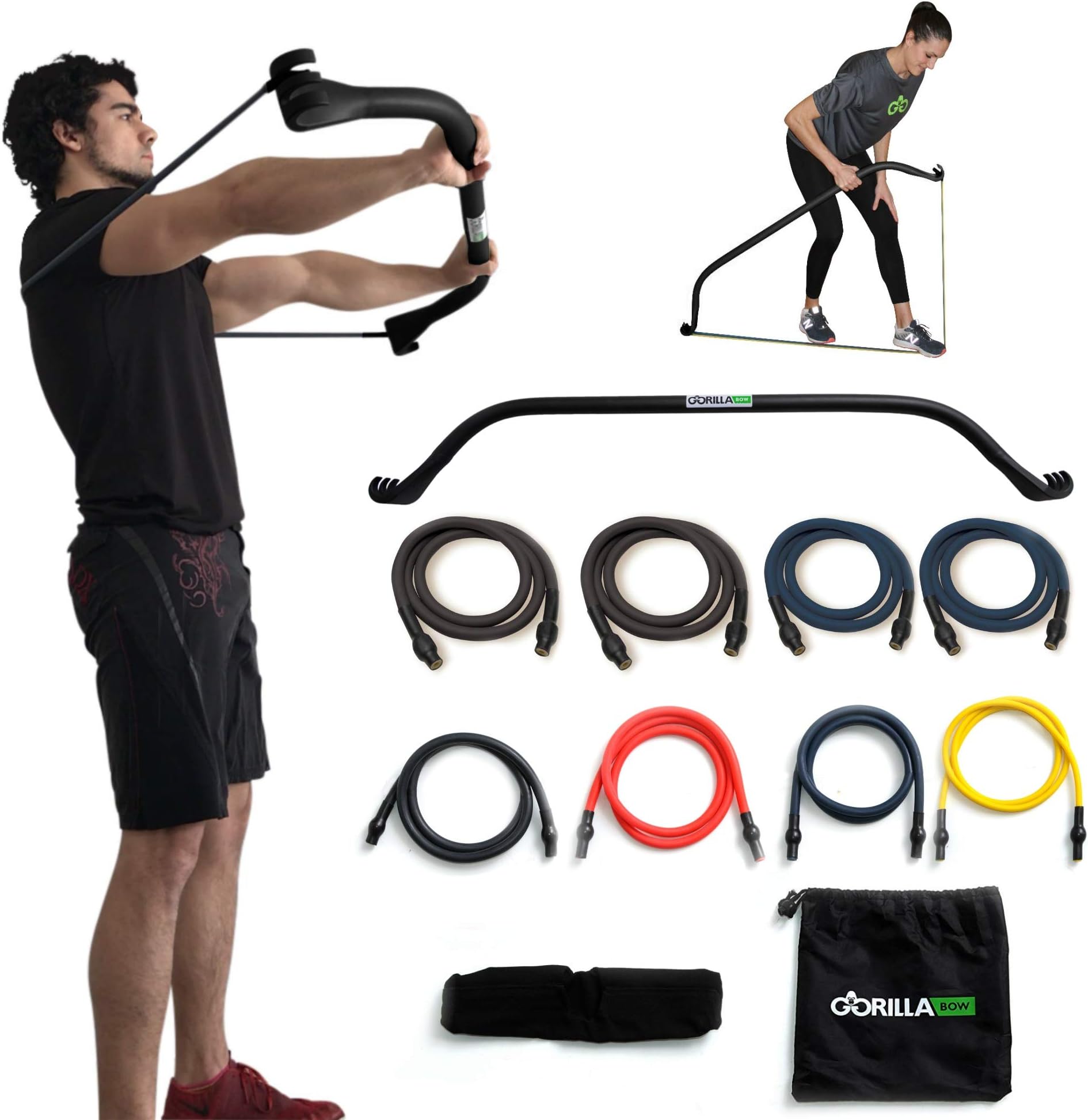 Gorilla Bow Portable Home Gym Resistance Bands and Bar System for Travel, Fitness, Weightlifting and Exercise Kit, Full Body Workout Equipment Set