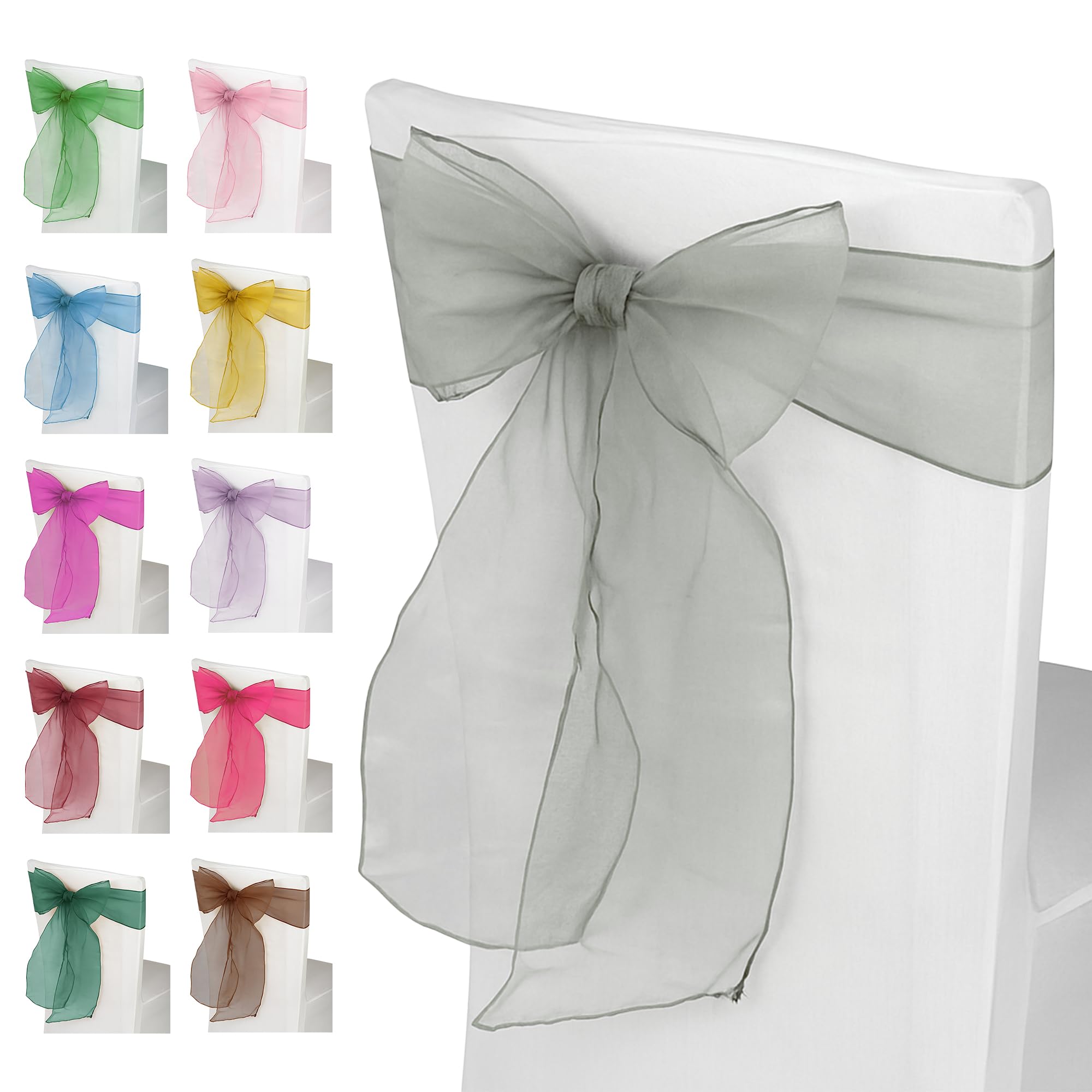 Trimming Shop Organza Chair Sashes - Silver - Sheer Sash Ties, 17x280cm Wider Sash Fuller Bow Chair Cover Sashes for Wedding Chairs, Proms, Dining Table Styling & Event Decorations, 100pcs — image 1