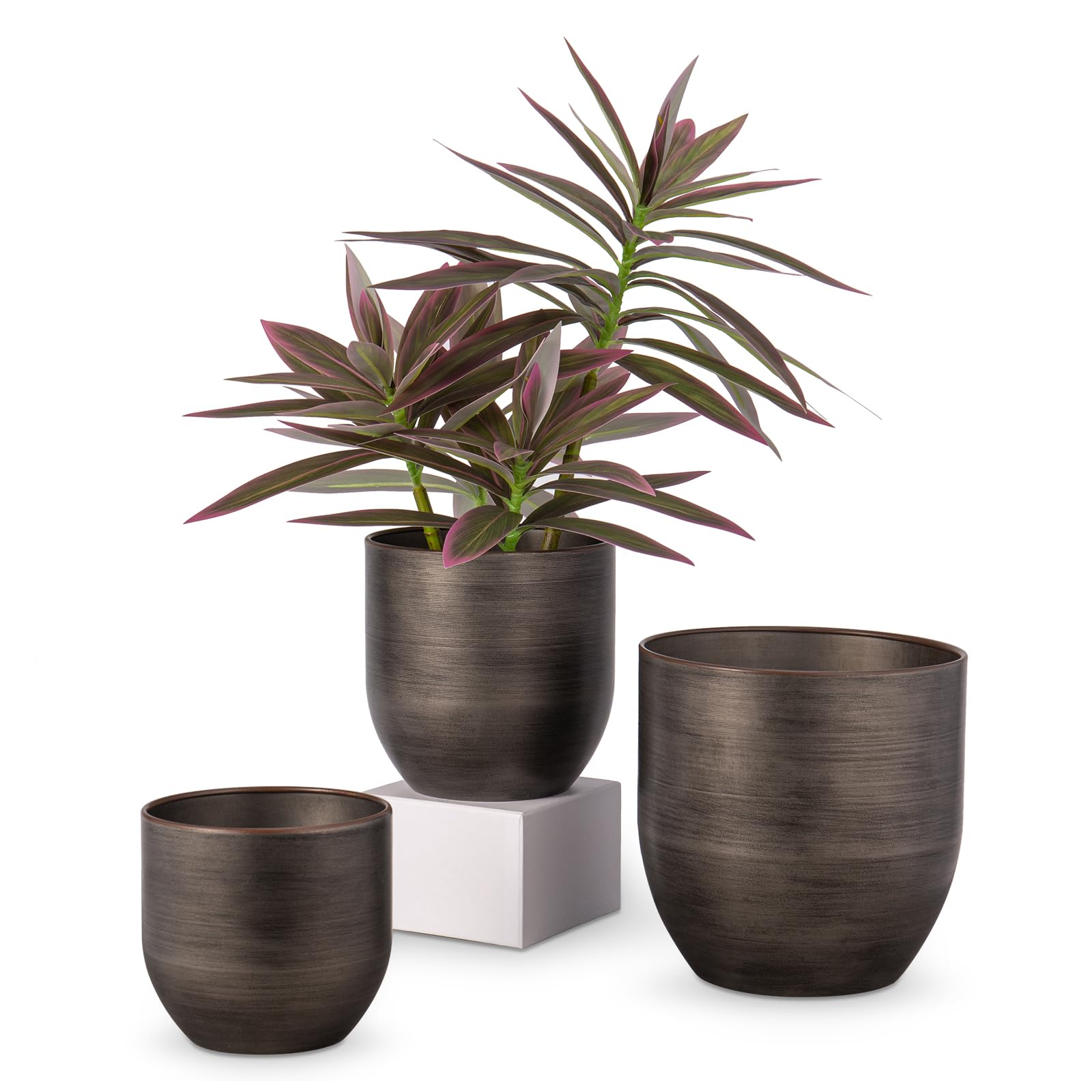Oairse Set of 3 Metal Plant Pots Indoor Bronze Garden Planters Vintage Flower Pot for Indoor/Outdoor Decorative Iron Planter for Plant or Home Office Modern Farmhouse Decor