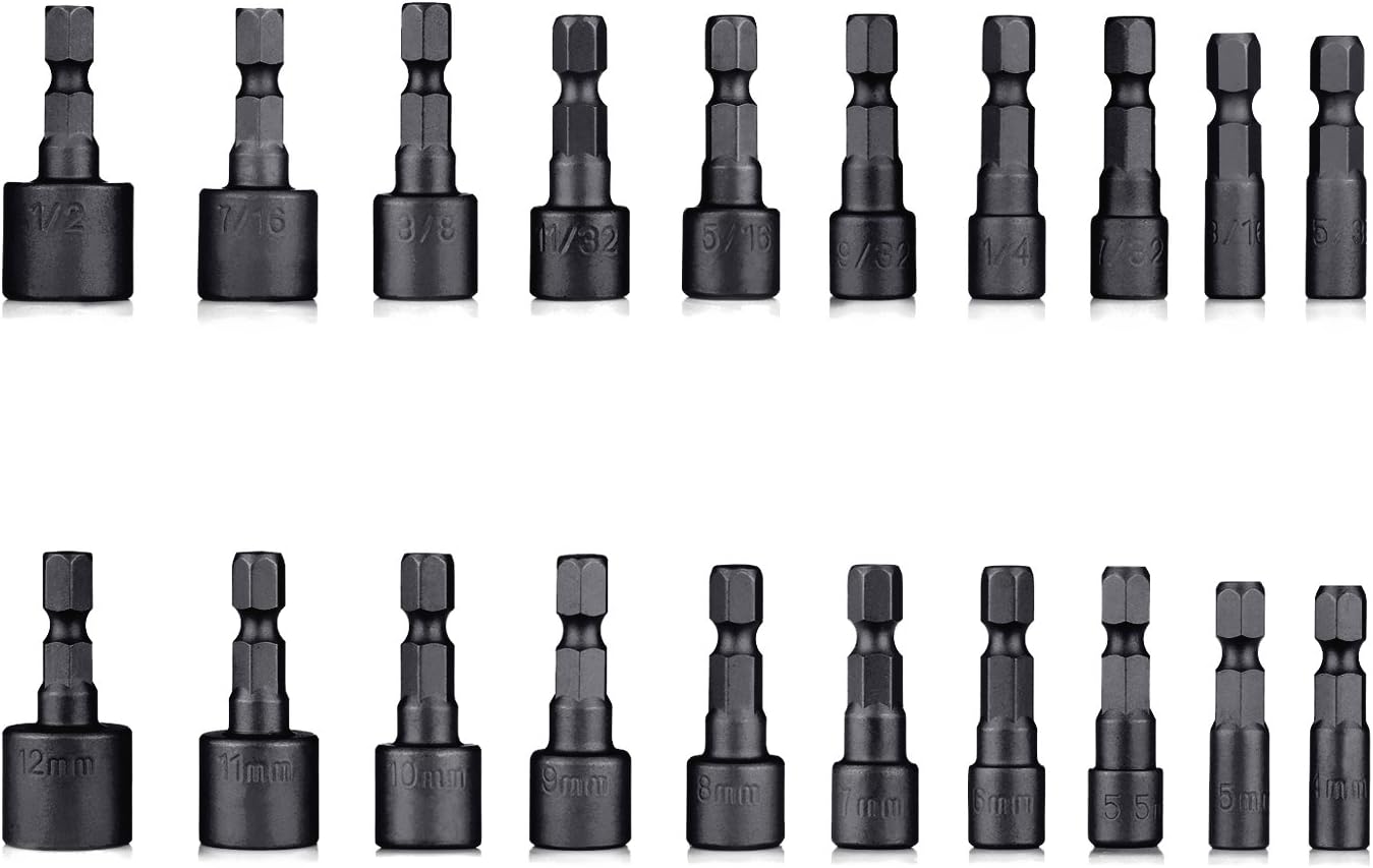 TACKLIFE Nut Driver Bit Sets, 20PCS 1/4'' Hex Shank SAE and Metric Nut Driver Master Kit for Quicker Change Chuck, Electric Hand Drill - PNDB1A: Home Improvement