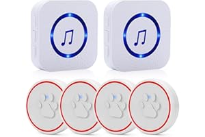 ChunHee Wireless Dog Doorbells for Potty Training Doggies Door Bell for Doggie Training Waterproof Touch Button 52 Melodies 5 Volume Levels LED Flash, 2 Receiver + 4 Transmitters