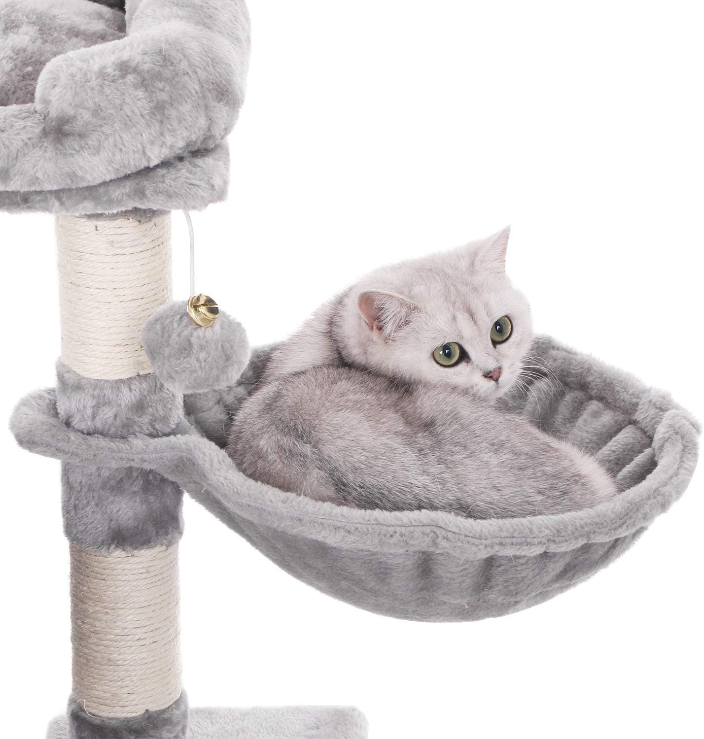 BEWISHOME Cat Tree Condo with Sisal Scratching Posts, Plush Perch, Dual Houses and Basket, Cat Tower Furniture Kitty Activity Center Kitten Play House, Light Grey MMJ06L : Pet Supplies