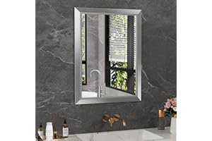 Amorho 24x32 Inch Bathroom Mirror Silver, Thick Metal Framed Wall Mirrors for Over Sink, Brushed Nickel Mirror Perfect for Bedroom, Living Room, Entryway, Rectangle (Horizontal/Vertical).