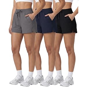 Real Essentials 3 Pack: Women's Athletic Running Shorts - Hiking Gym Yoga Workout Casual Lounge with Pockets (Plus Available)