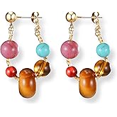 Melhill Agate Tiger Eye Beaded Hoop Earrings Gold Plated Hypoallergenic Natural Quartz Healing Gemstone Crystal Lightweight Boho Statement Jewelry for Women
