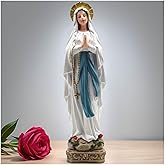 PlentifulHome Our Lady of Lourdes Statue – 10.95" Praying Virgin Mary Resin Figurine with Rosary, Hand-Painted Catholic Decor for Home Altar, Indoor Religious Display or Gift